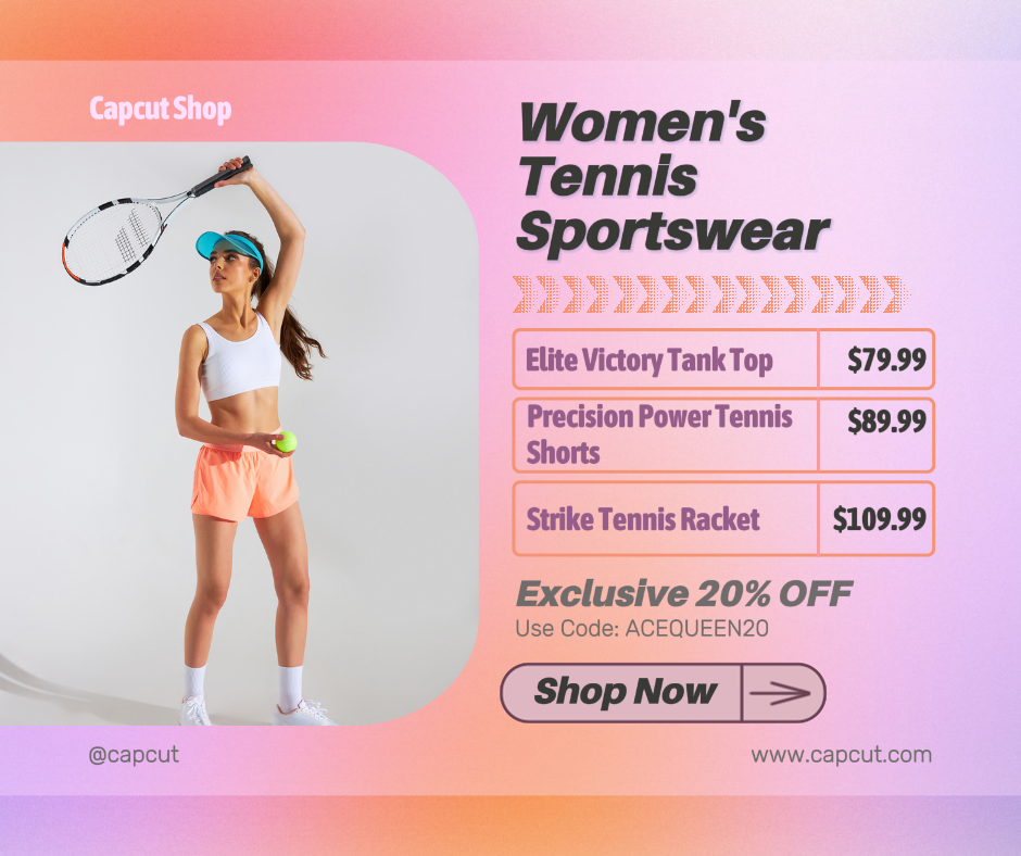 Fashion Industry Woman's Tennis Sportwear Product Display Facebook Post