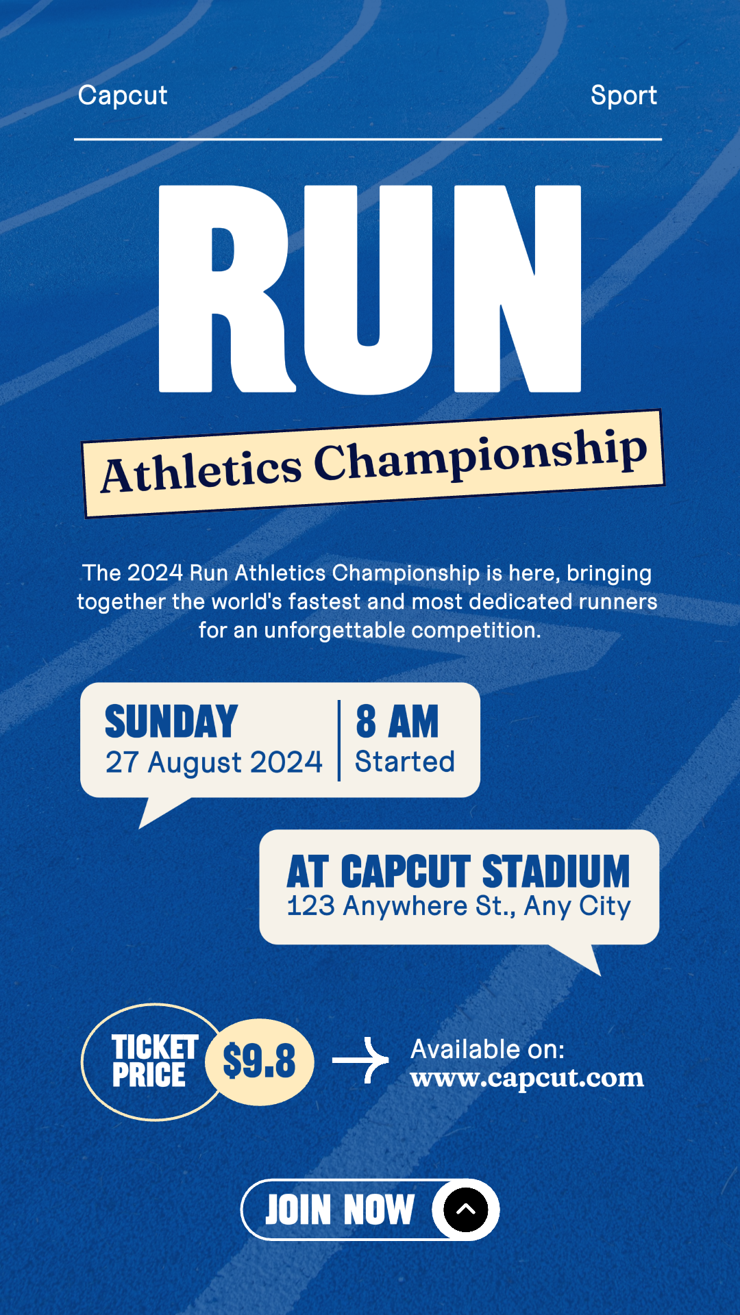 Deportes y partido - Cartel de marketing Corre el campeonato de atletismo Instagram Story Blue