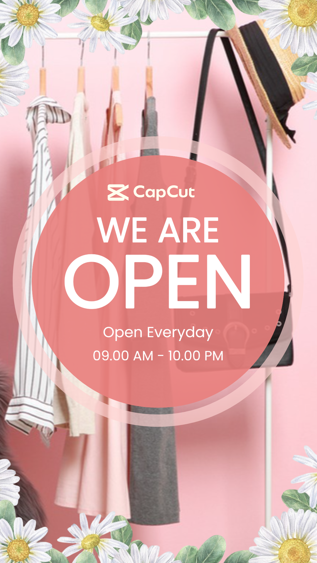 Entreprise et bureau - Affiche marketing Instagram Story Pink Clothes Shop Open Hour