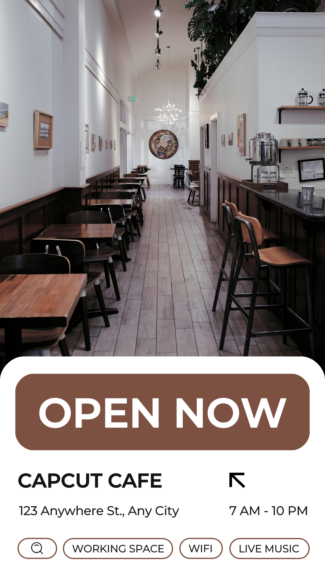 Negócios e Escritório Pôster Criativo Tiktok Estamos Abertos Marrom