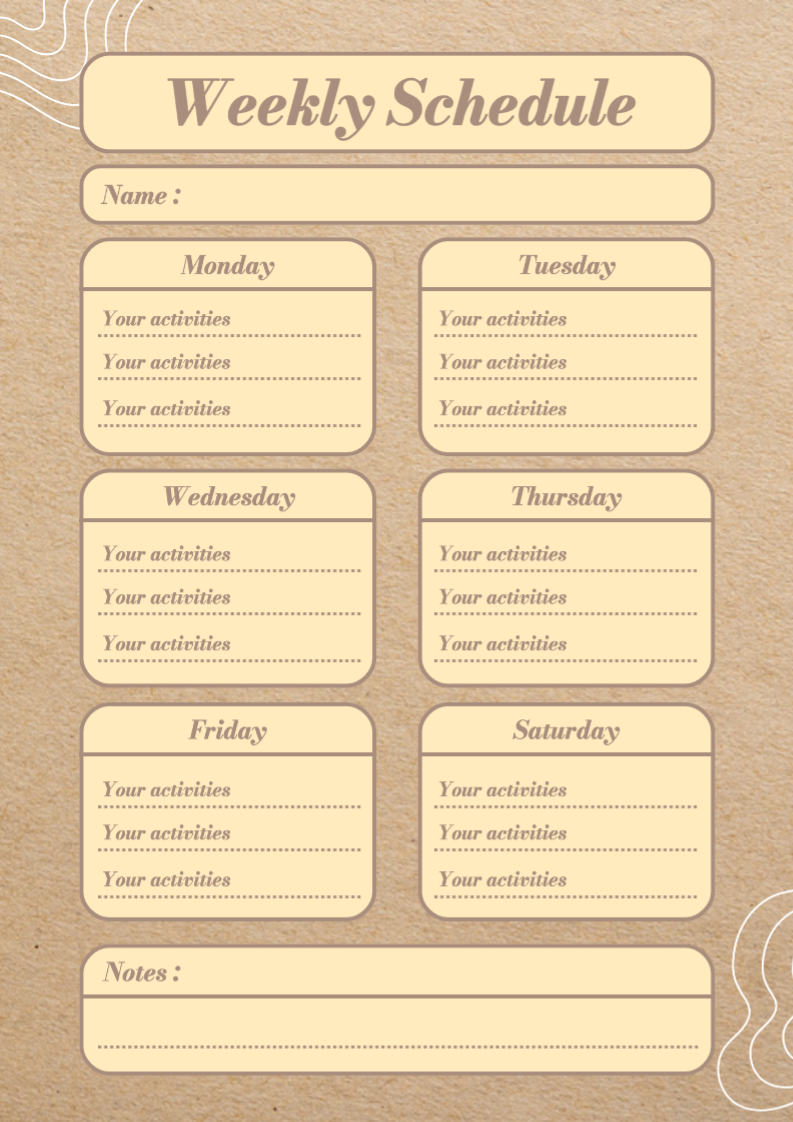 El diseño del horario de actividades semanales con tema de chocolate se puede editar