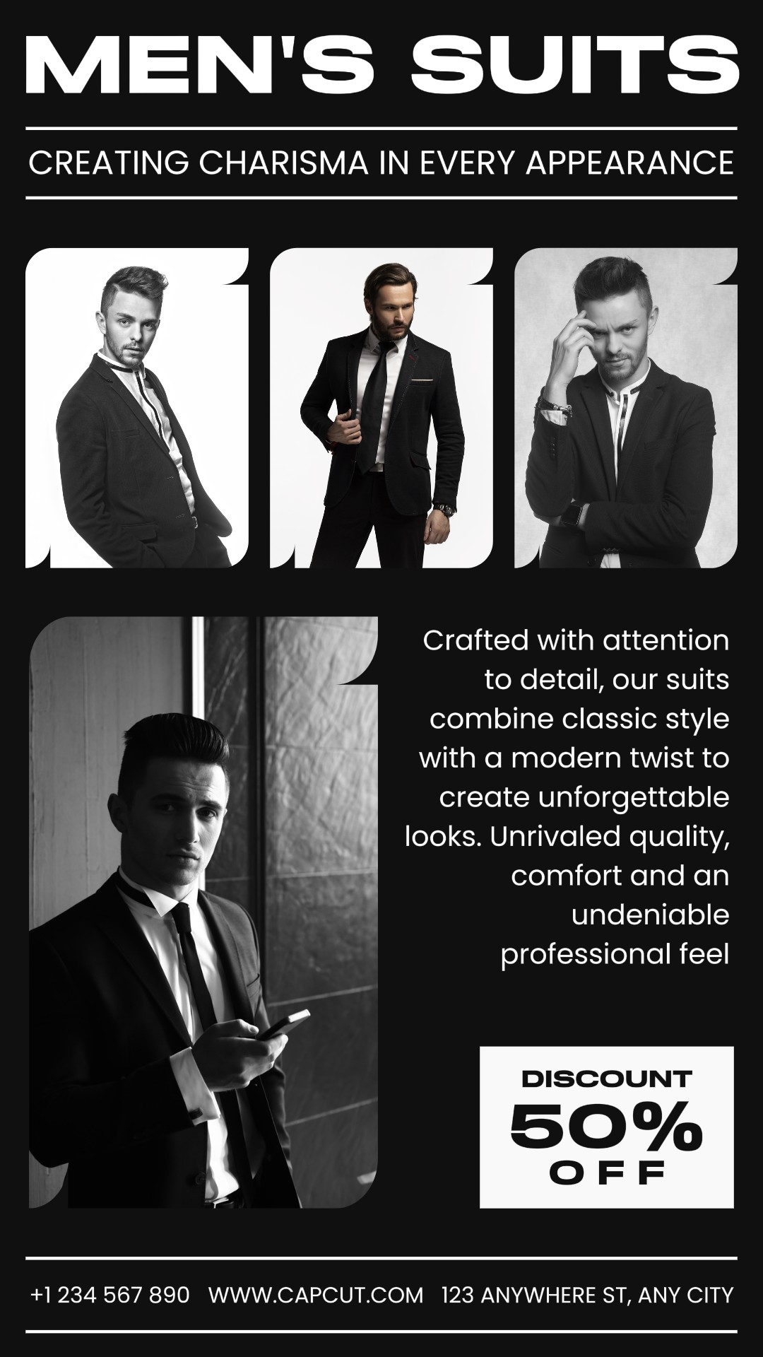 Pantalla de productos de trajes para hombres Historia de Instagram