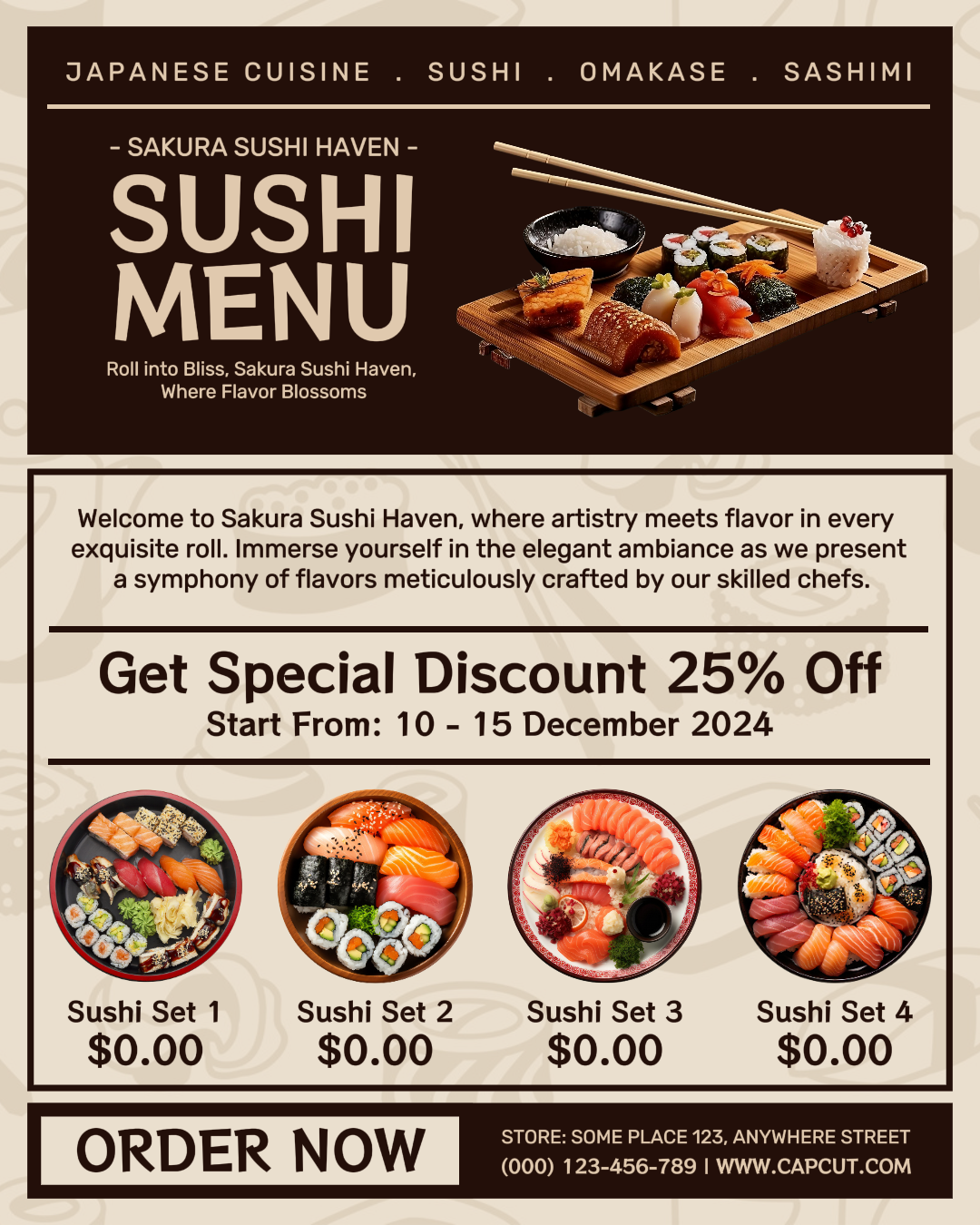 sushi restaurant menu instagram post