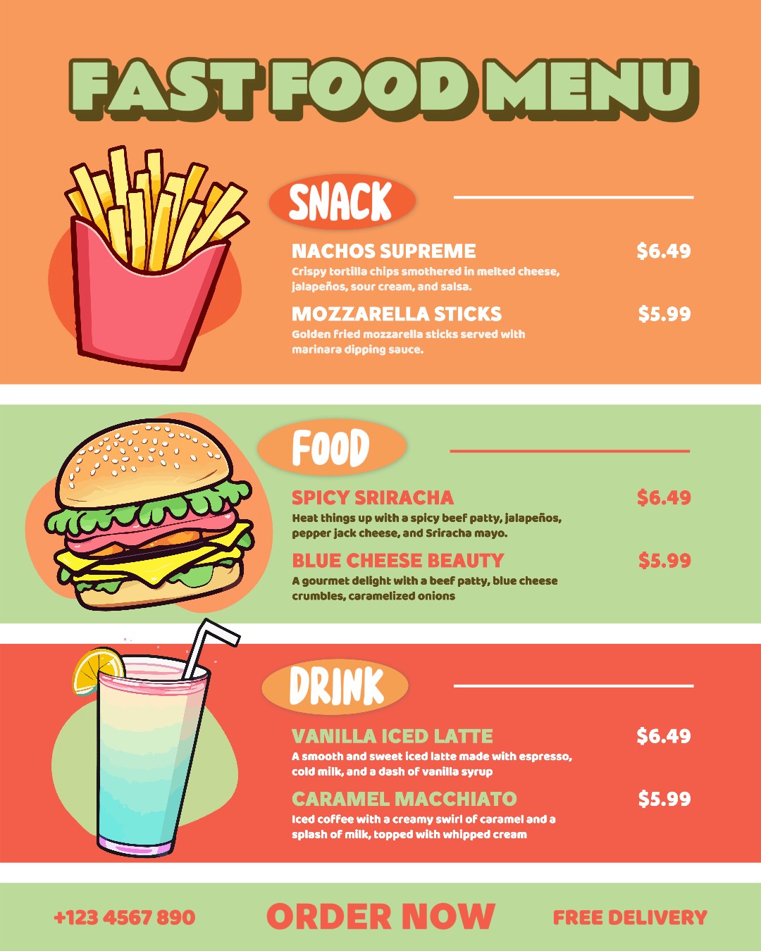 Promoción del menú de comida para publicaciones en redes sociales