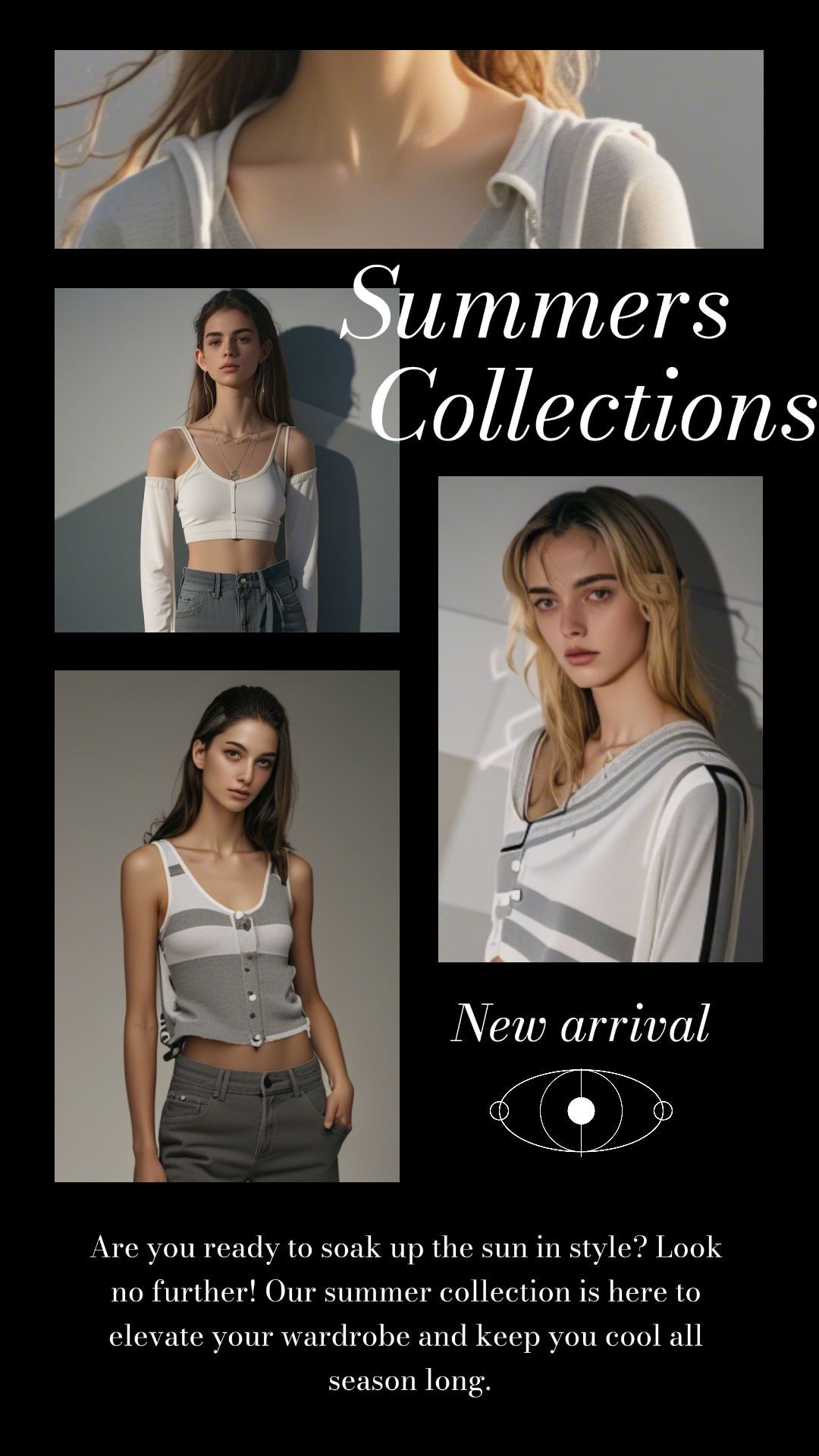 Pôster do Marketing de Roupas de Verão História do Instagram Preto e Branco