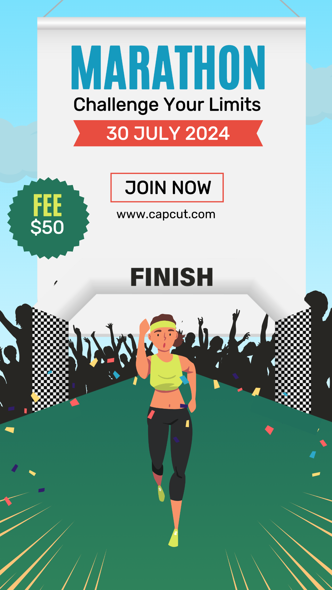 Affiche marketing sport et match athlétisme post Instagram bleu et vert