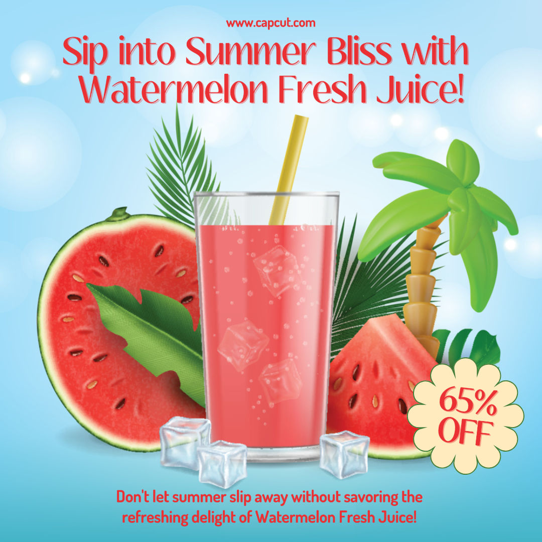 Summer Sale Marketing Poster Juice Promotion Instagram Post Red Blue