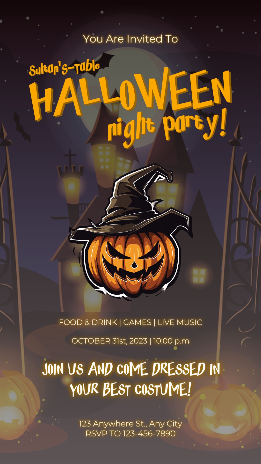 Foods & Beverage Halloween Night Party Invitation at Restaurant Instagram Story