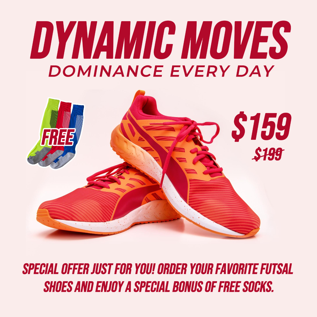 E-commerce Hero Images Fashion Futsal Shoes Promotions avec des chaussettes gratuites