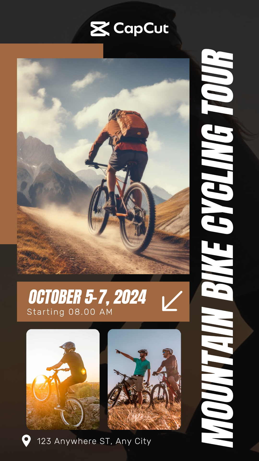 Deportes y partido Ciclismo Bicicleta de montaña Póster creativo Historia de Instagram Marrón