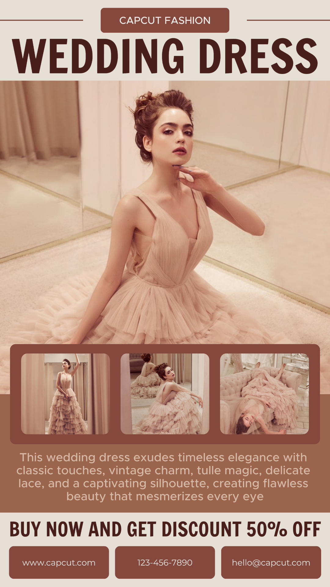 minimalist collage marketing poster instagram clothing and shoes wedding dress brown