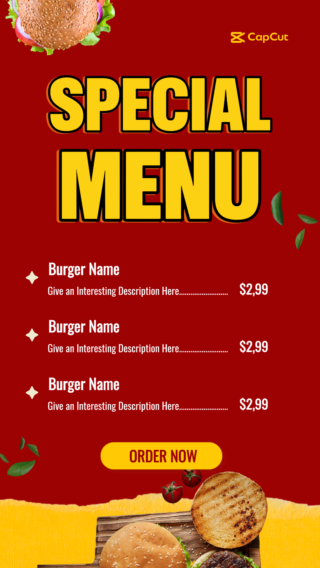 Template Media Sosial Menu Makanan Cepat Saji