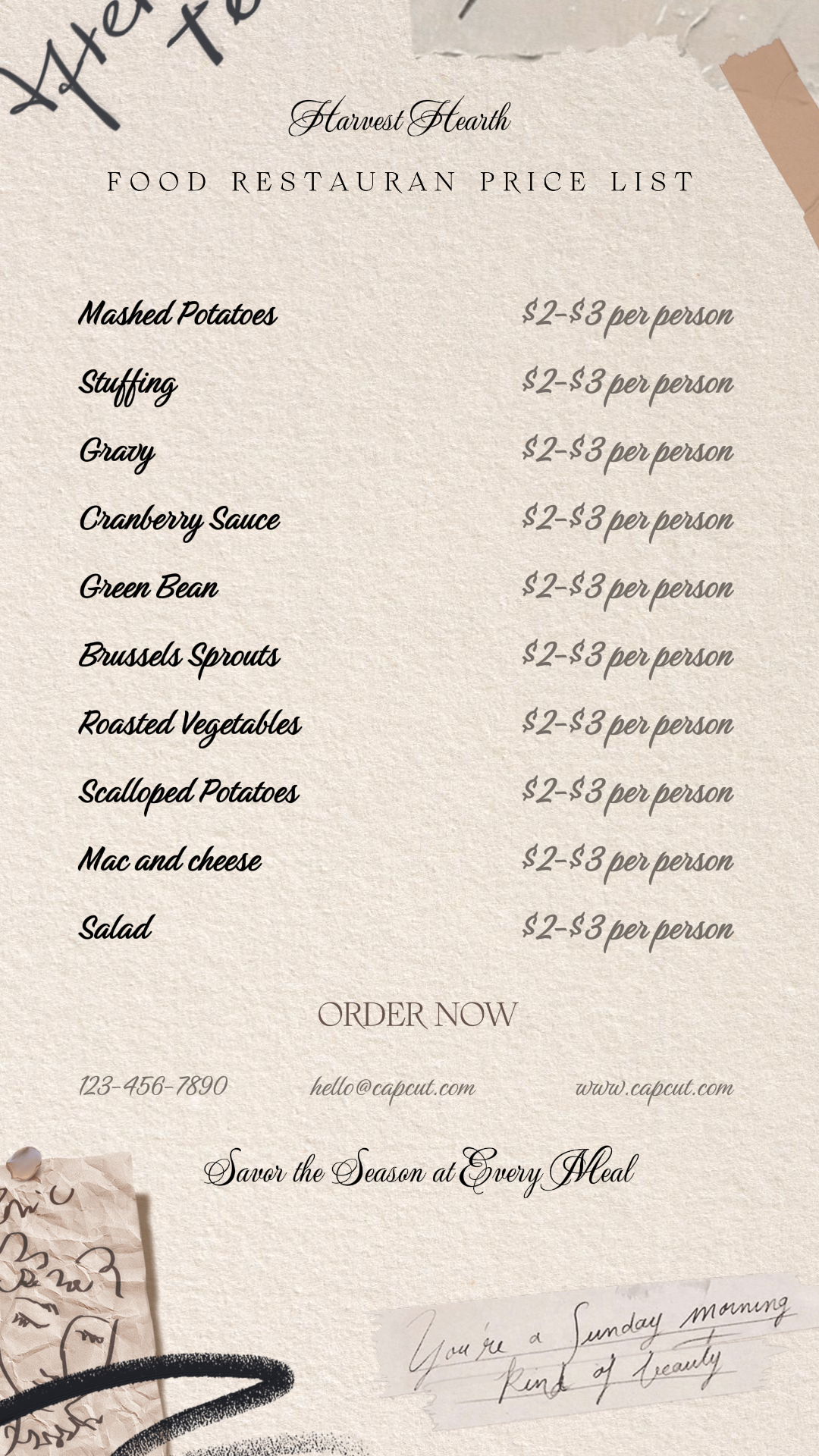 Lista de menus de comida História do Instagram