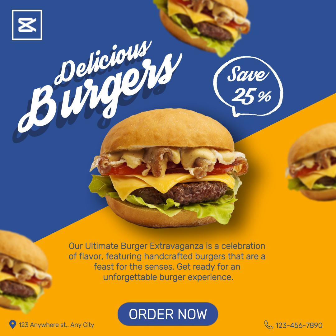 Food And Brevery Delicious Burgers Instagram Post