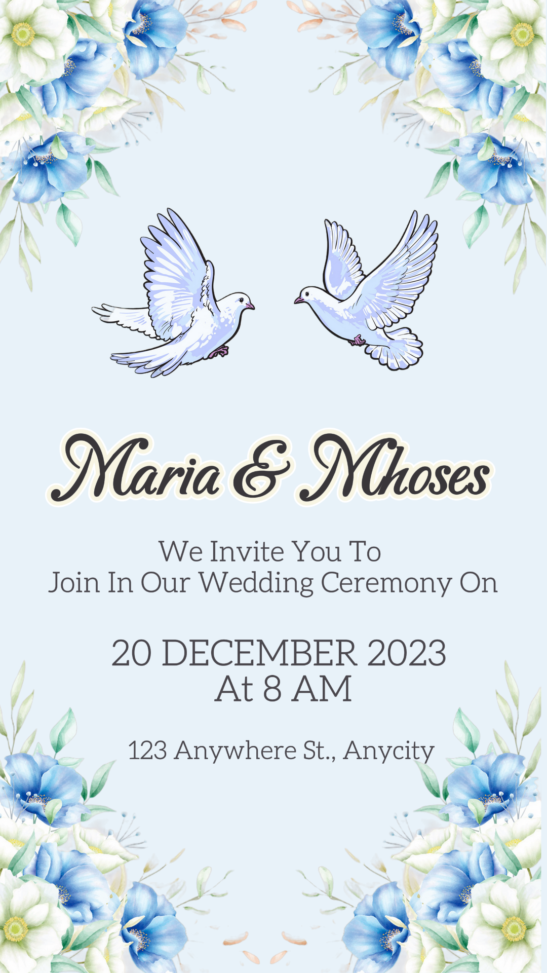 Invitación Sin Mercadotecnia Boda Azul Minimalista