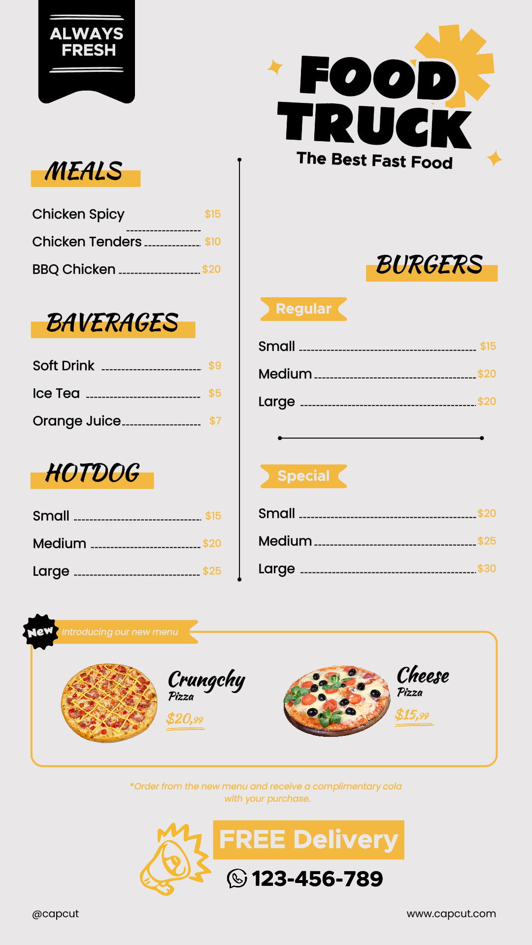 Lista de menus de comida História do Instagram