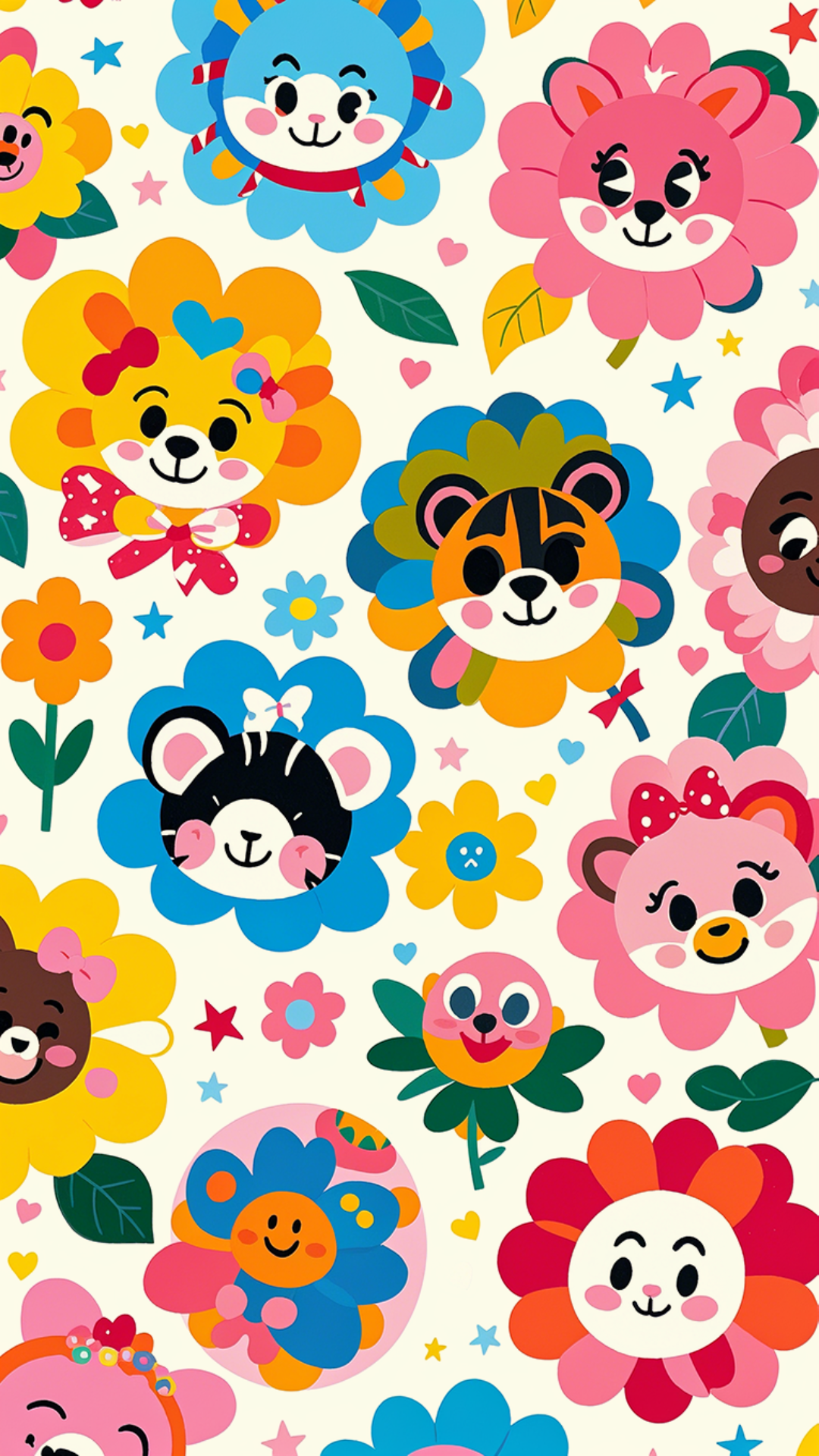 Fond d'écran 9 : 16 Animaux fleurs de dessin animé mignons