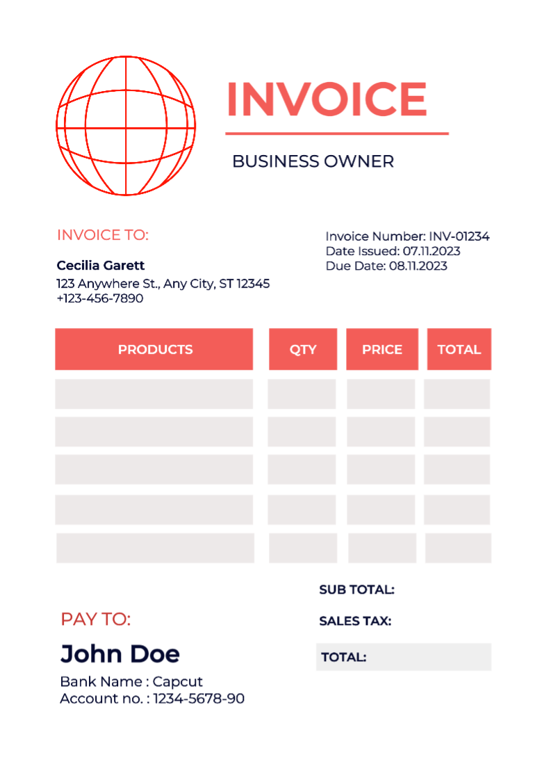 Red and White Invoice