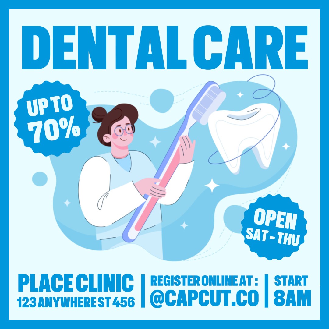 Serviço Dental Care Promotion Instagram Post Blue Flat Modern