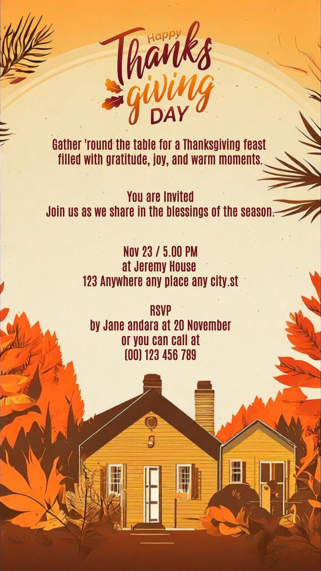 Carte d'invitation de Thanksgiving Histoire Instagram