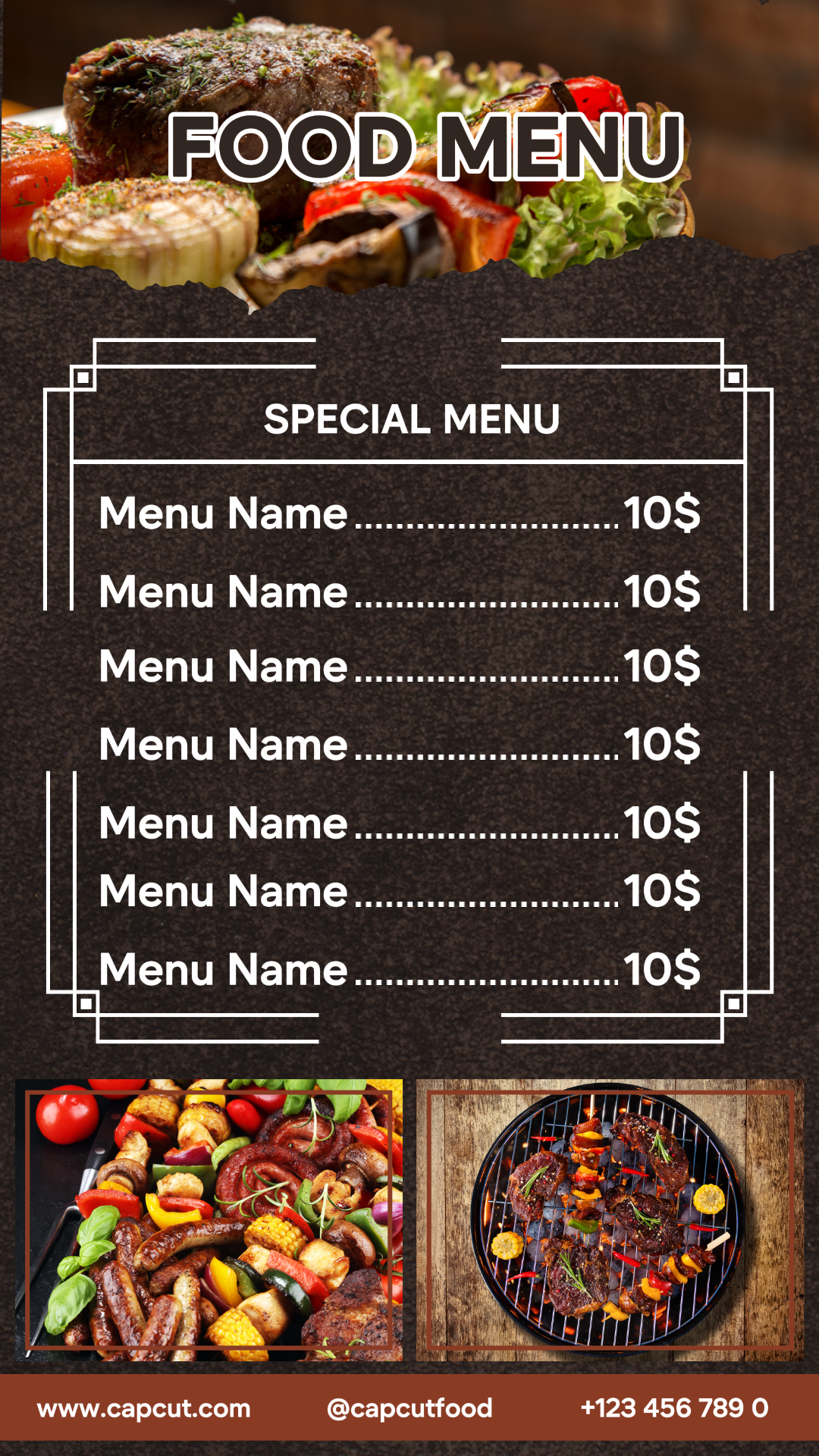 Un menu alimentaire minimaliste avec un thème de chocolat ornemental peut être modifié pour les histoires Instagram