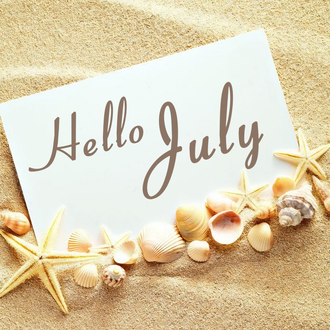 Hola julio cartel creativo publicación de instagram playa de arena