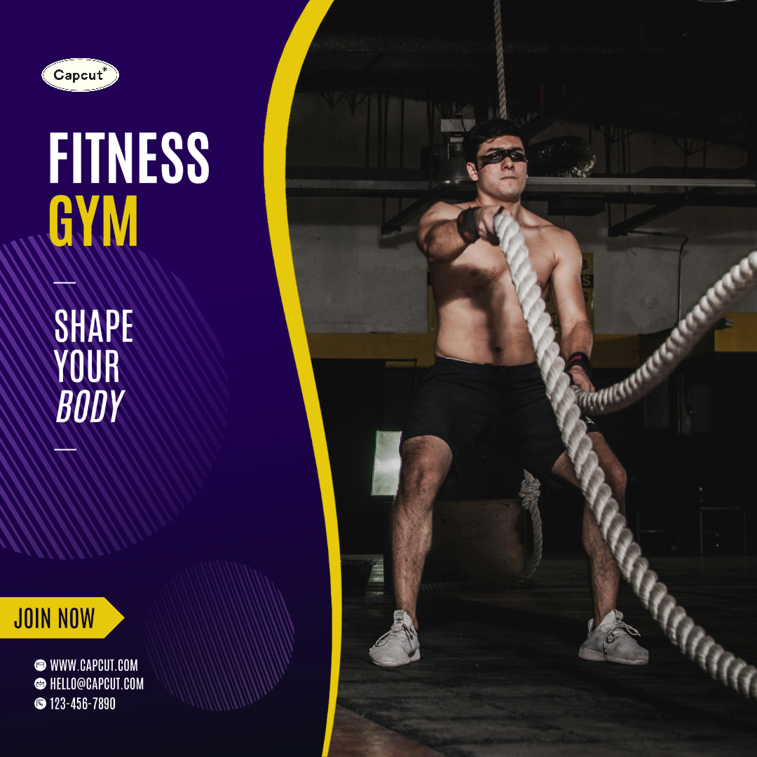 Treino e fitness - Pôster de marketing Instagram Post Fitness Gym Inscreva-se agora Roxo Amarelo