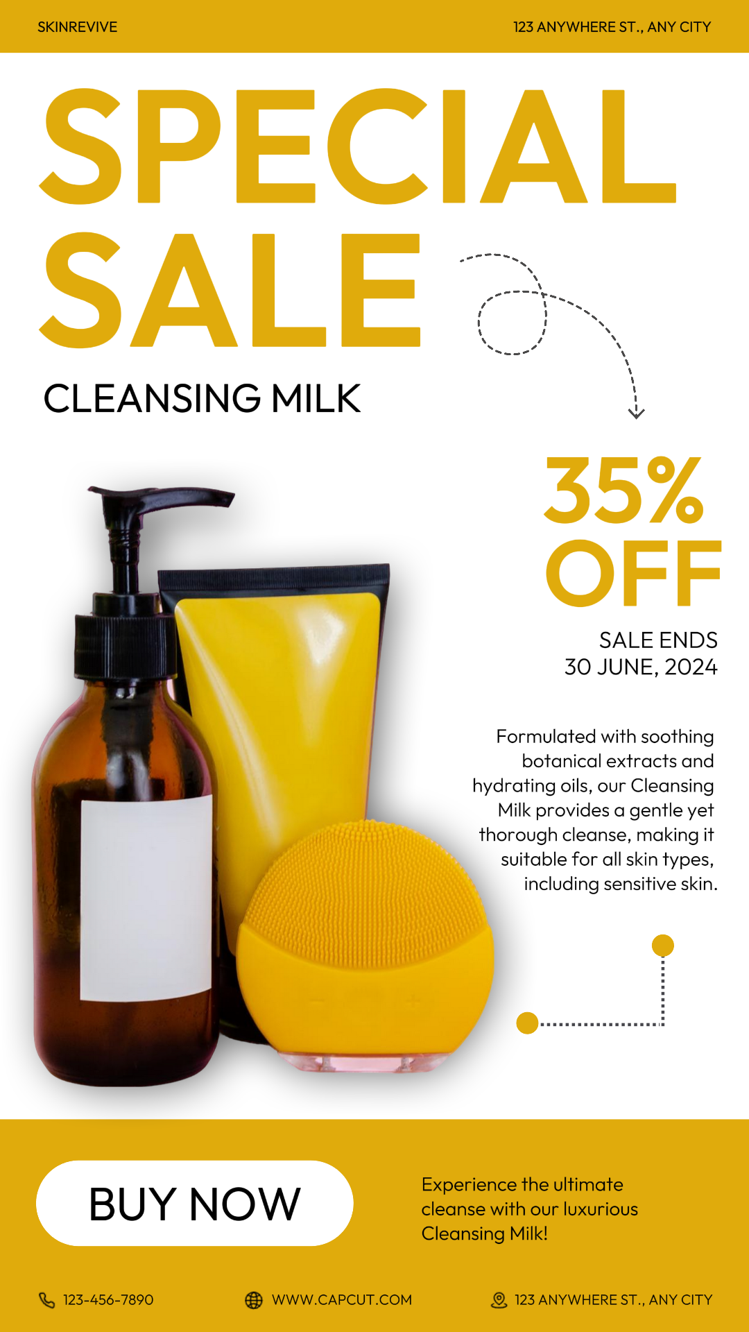 Pôster de marketing de cuidados com a beleza Venda de leite de limpeza para a pele História do Instagram