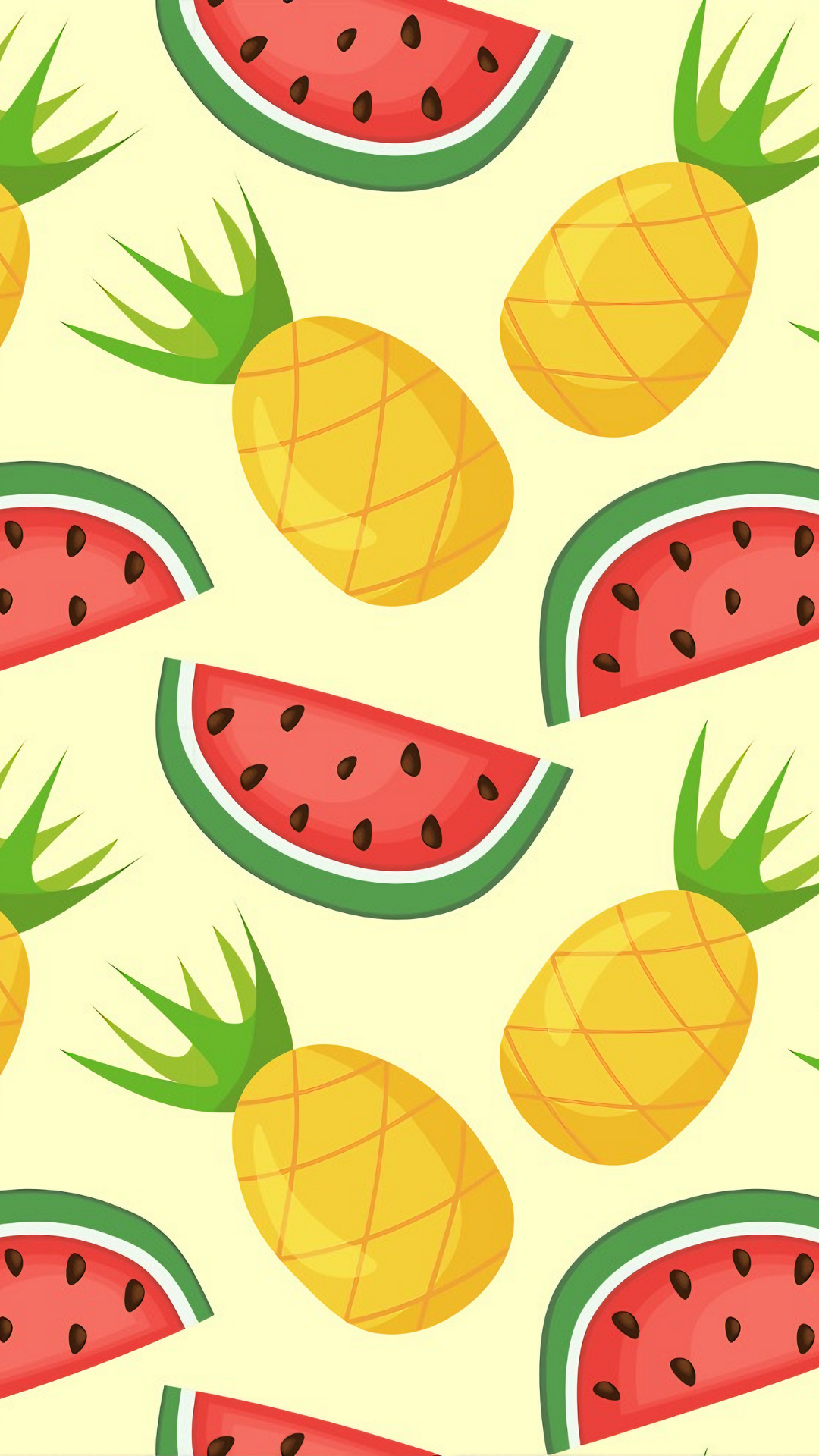 Fond d'écran pastèque ananas rouge jaune illustration dessin animé