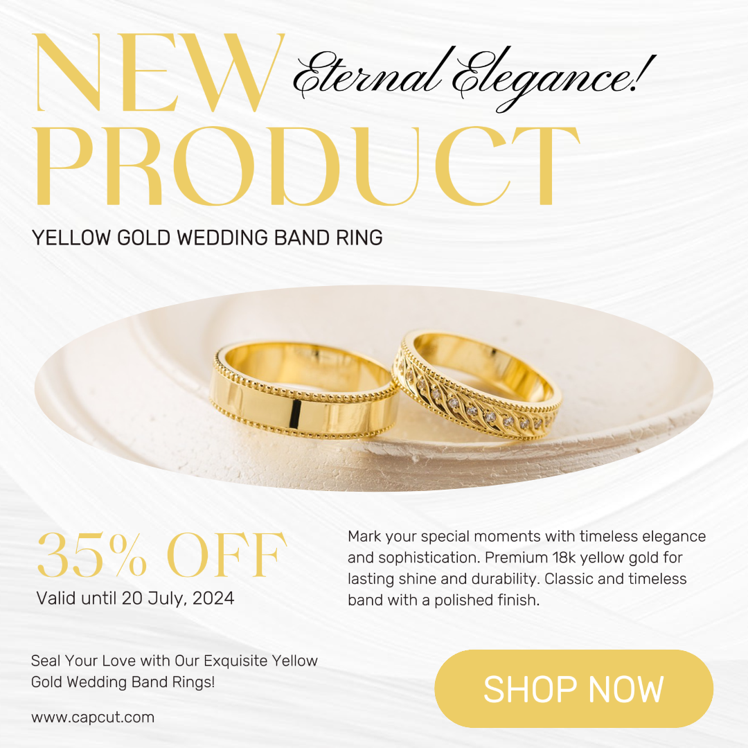 Jewelry and Accessories Marketing Poster Yellow Gold Wedding Band Ring Sale Instagram Post
