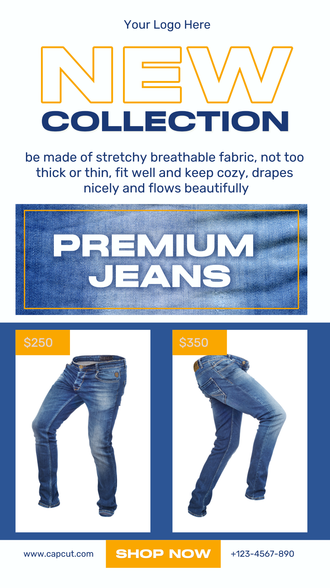 Promoción de moda de jeans, historia de instagram