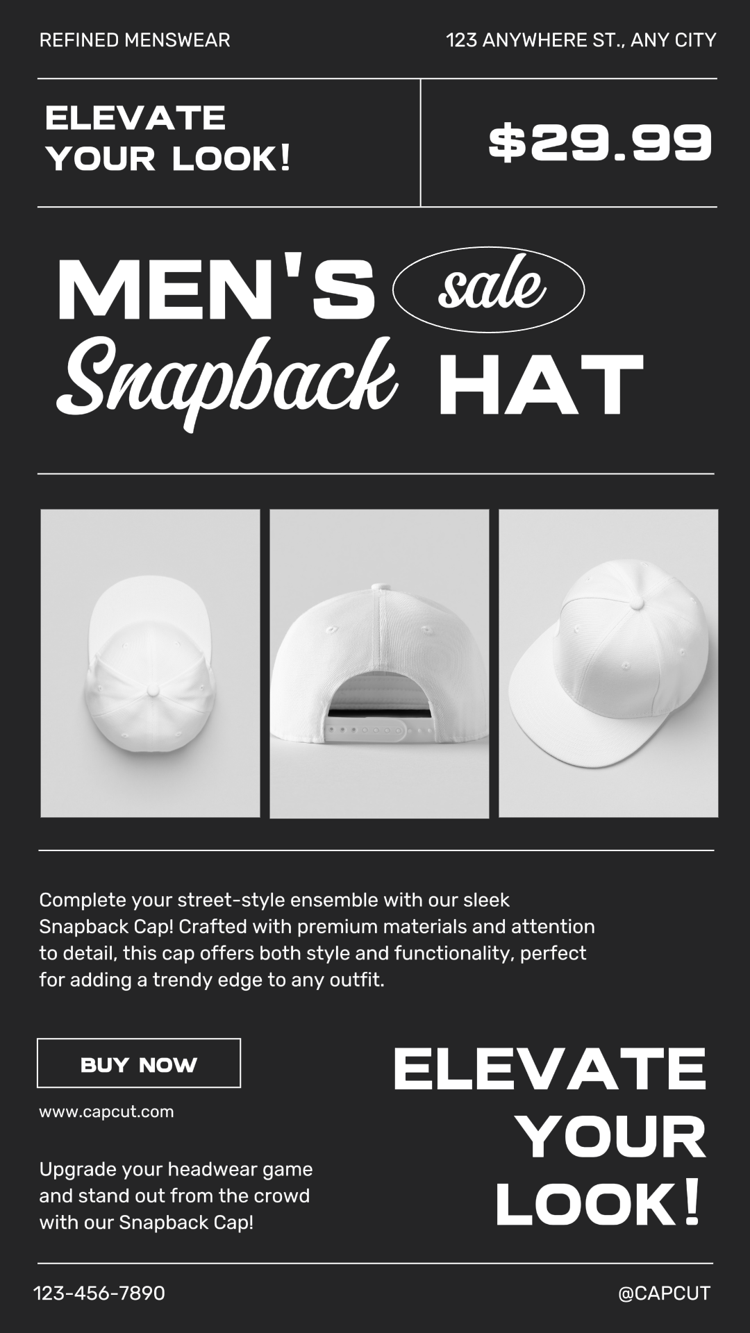 Pôster de marketing de roupas e sapatos Moda Masculina Snapback Hat Sale Instagram Story