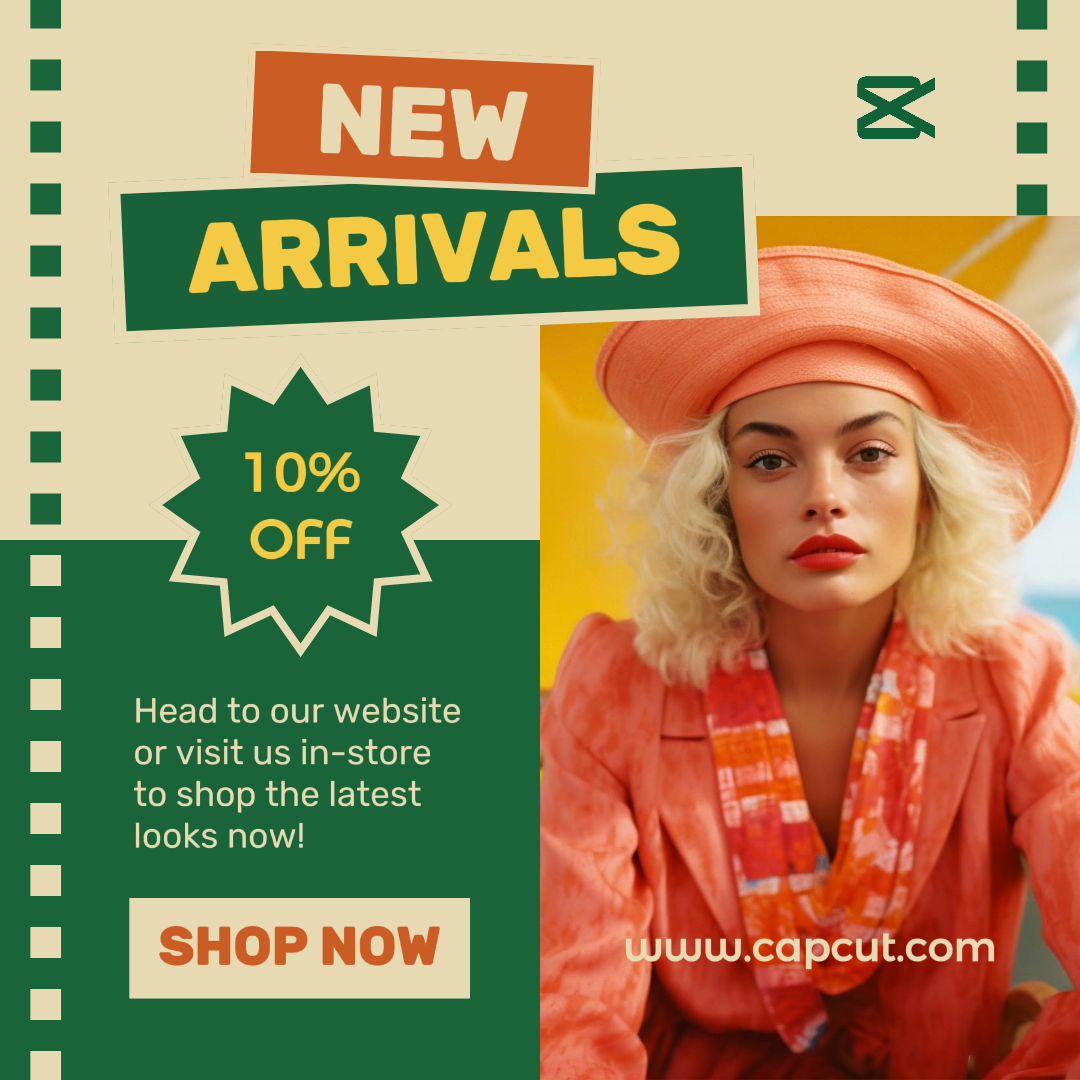 Clothing and Shoes Marketing Poster New Arrivals Green Eye-Catching