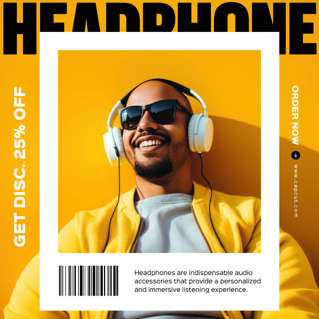 Promoción De Pantalla De Producto De Auriculares Amarillos Publicación De Instagram