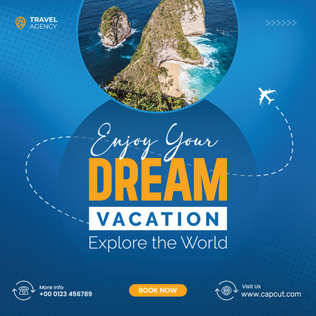 Cartel de marketing de viajes para publicación de instagram azul con estilo moderno