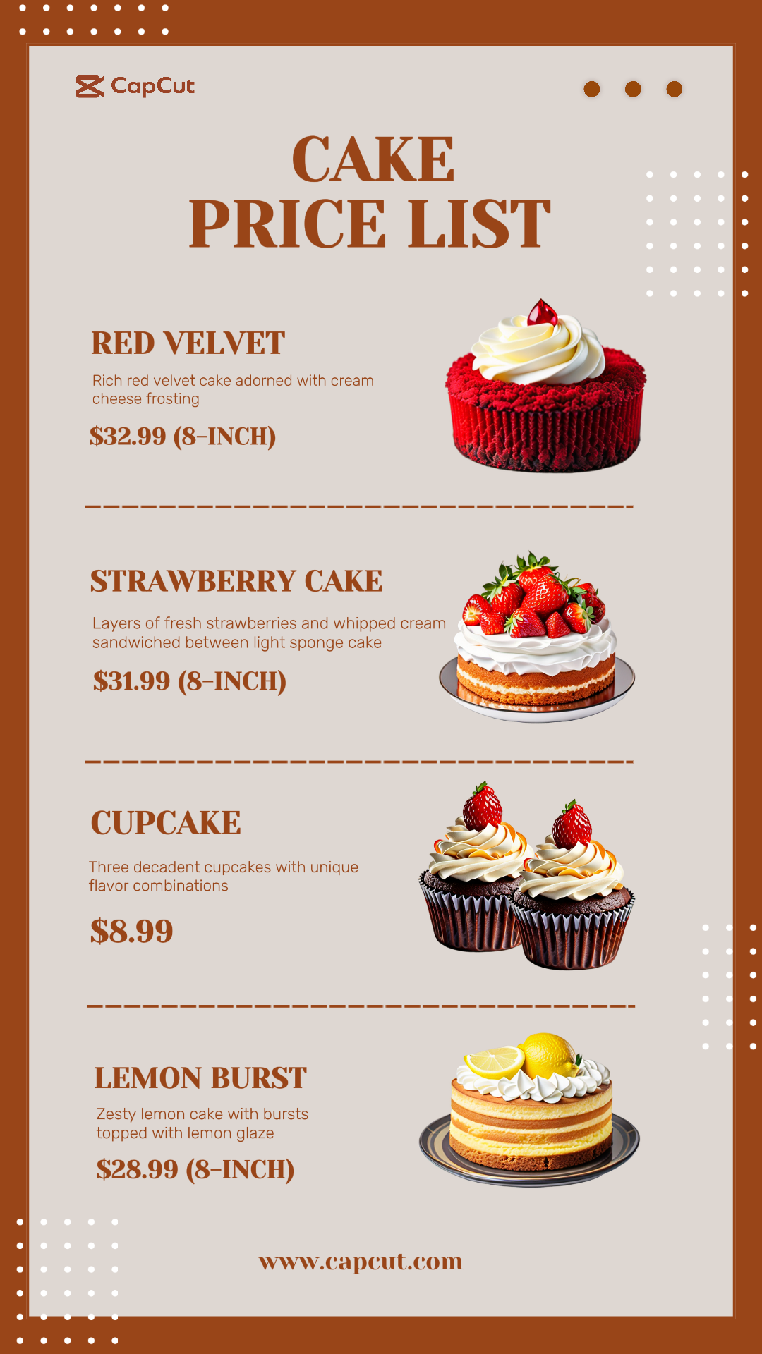 Food Cake Pricelist Instagram Story