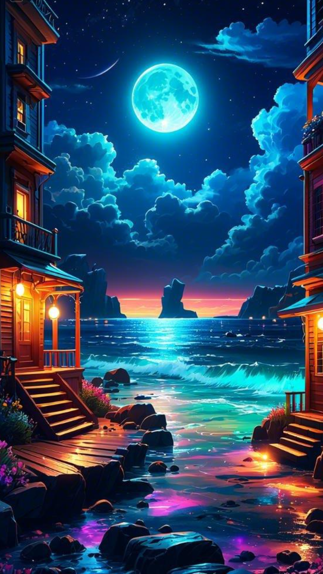 Wallpaper creative poster night moon