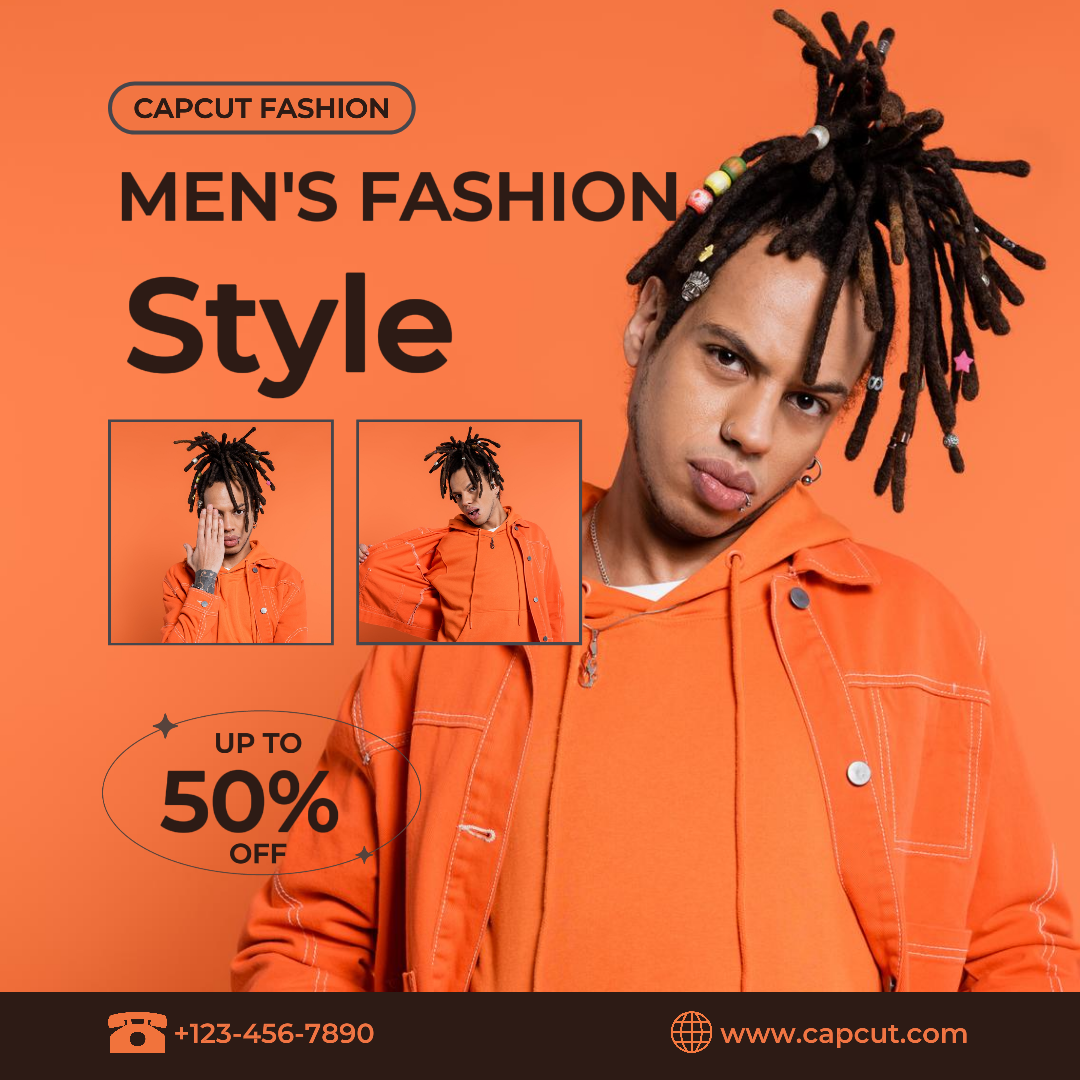 Minimalistische Collage Marketing Poster Instagram Post Kleidung schwarz und orange