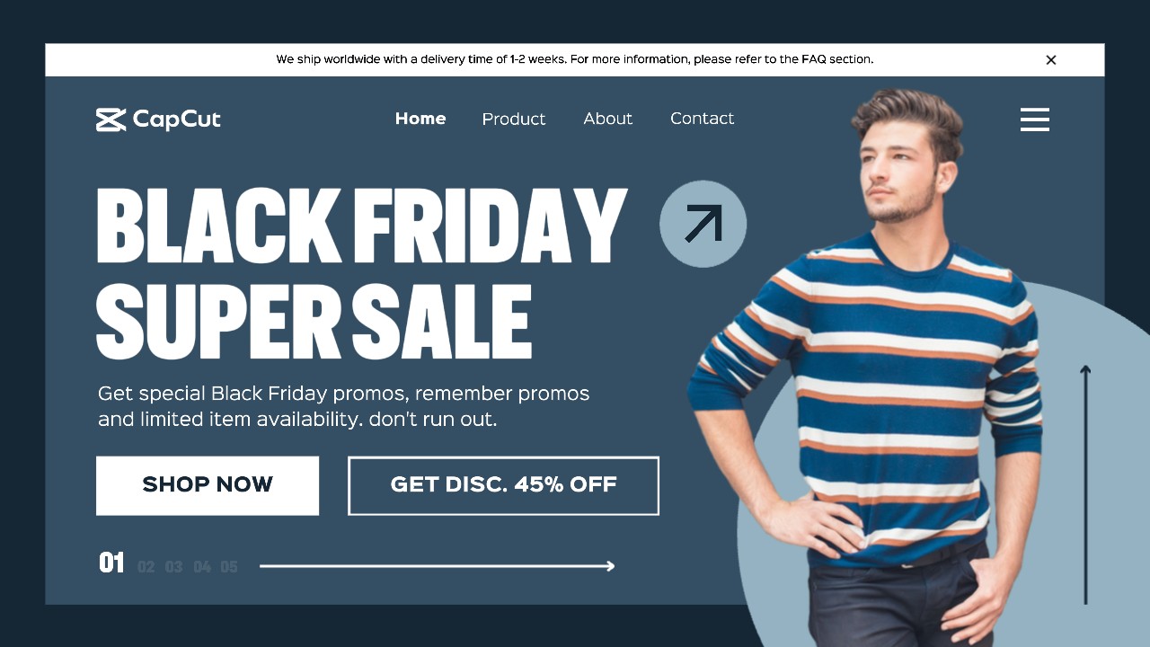 Blue Modern Black Friday Fashion Sale Website