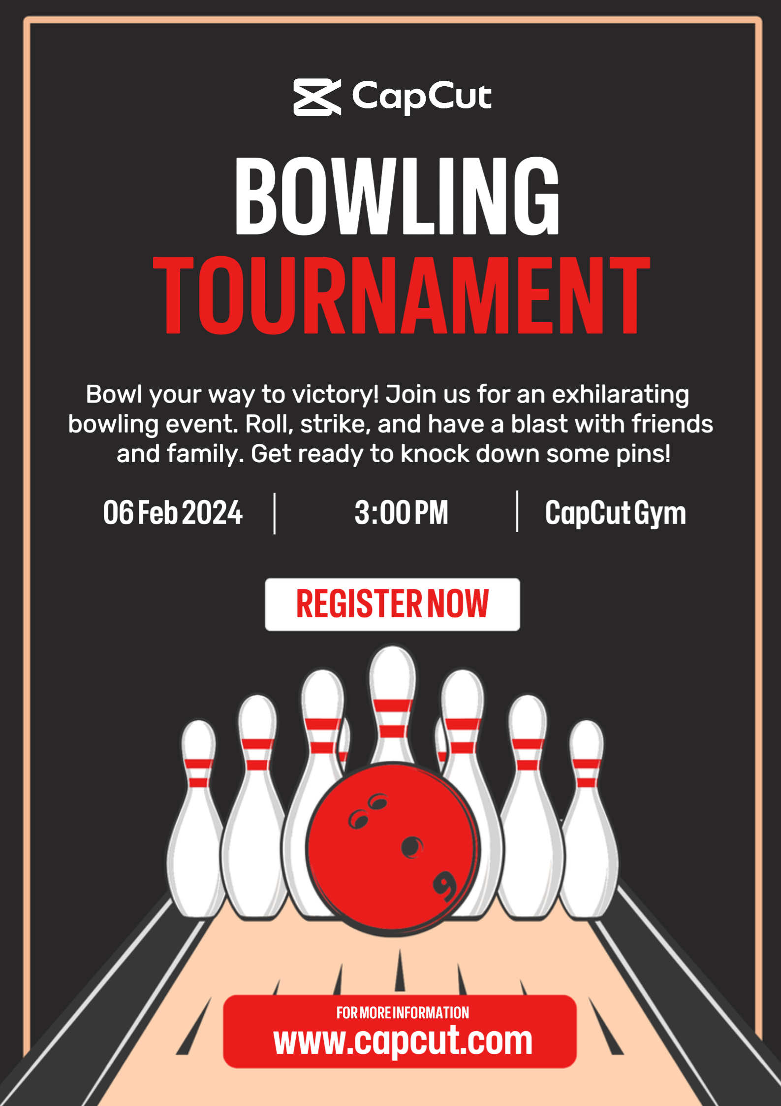 Póster de evento deportivo rojo y gris