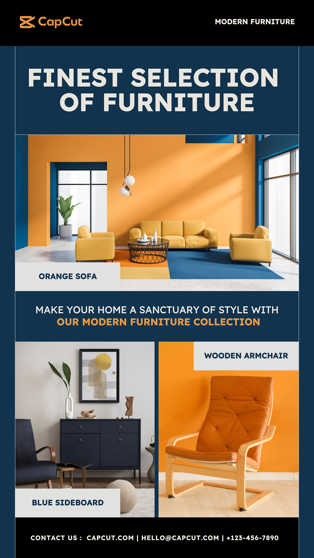 Marketing Poster Möbel Sammlung Produkt Display Dunkelblau Minimalistisch