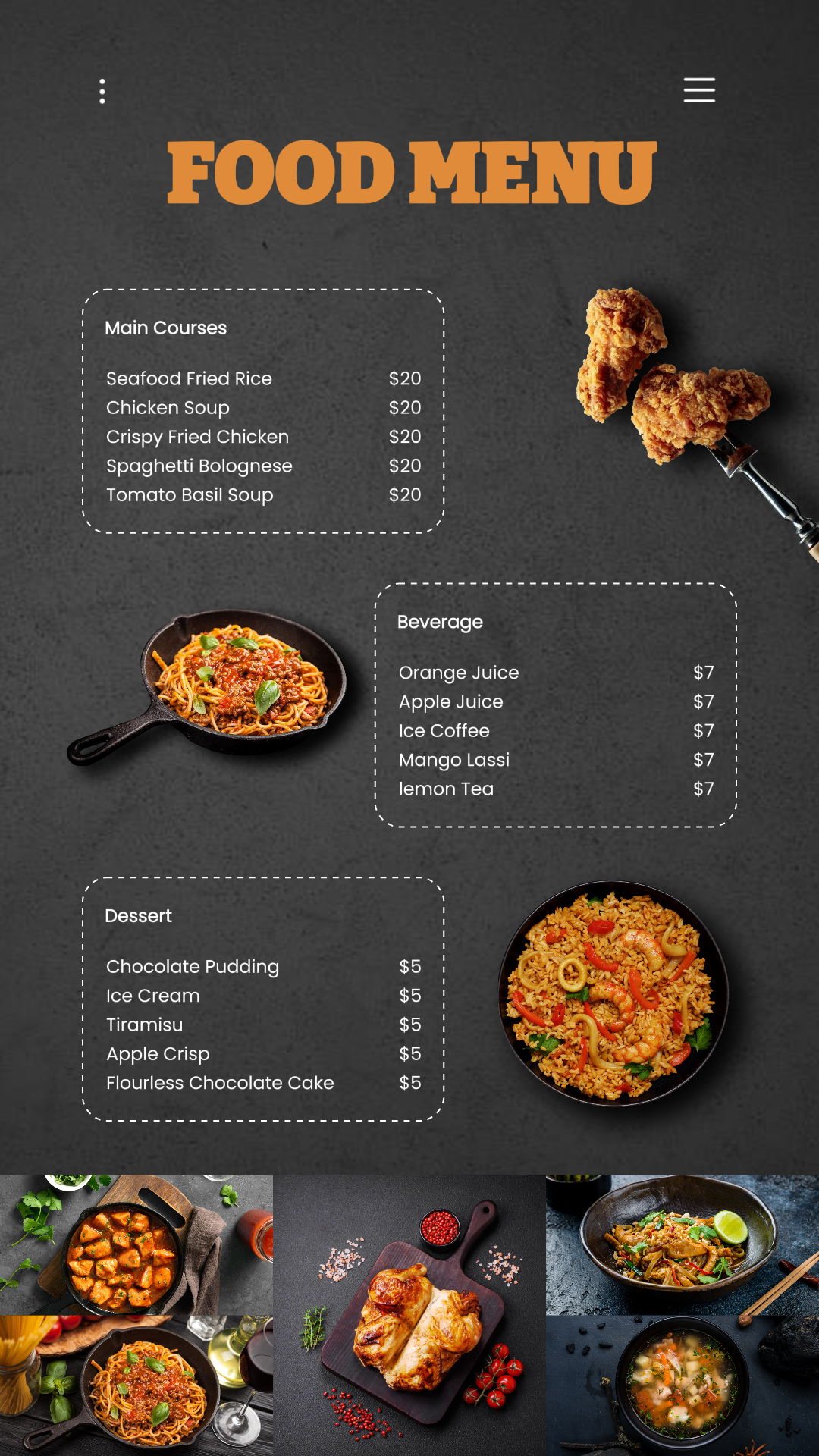 Cartel de marketing de alimentos Menú de comida Historia de Instagram